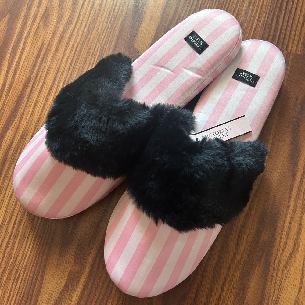 Victoria's Secret Striped Pink and Black Slippers